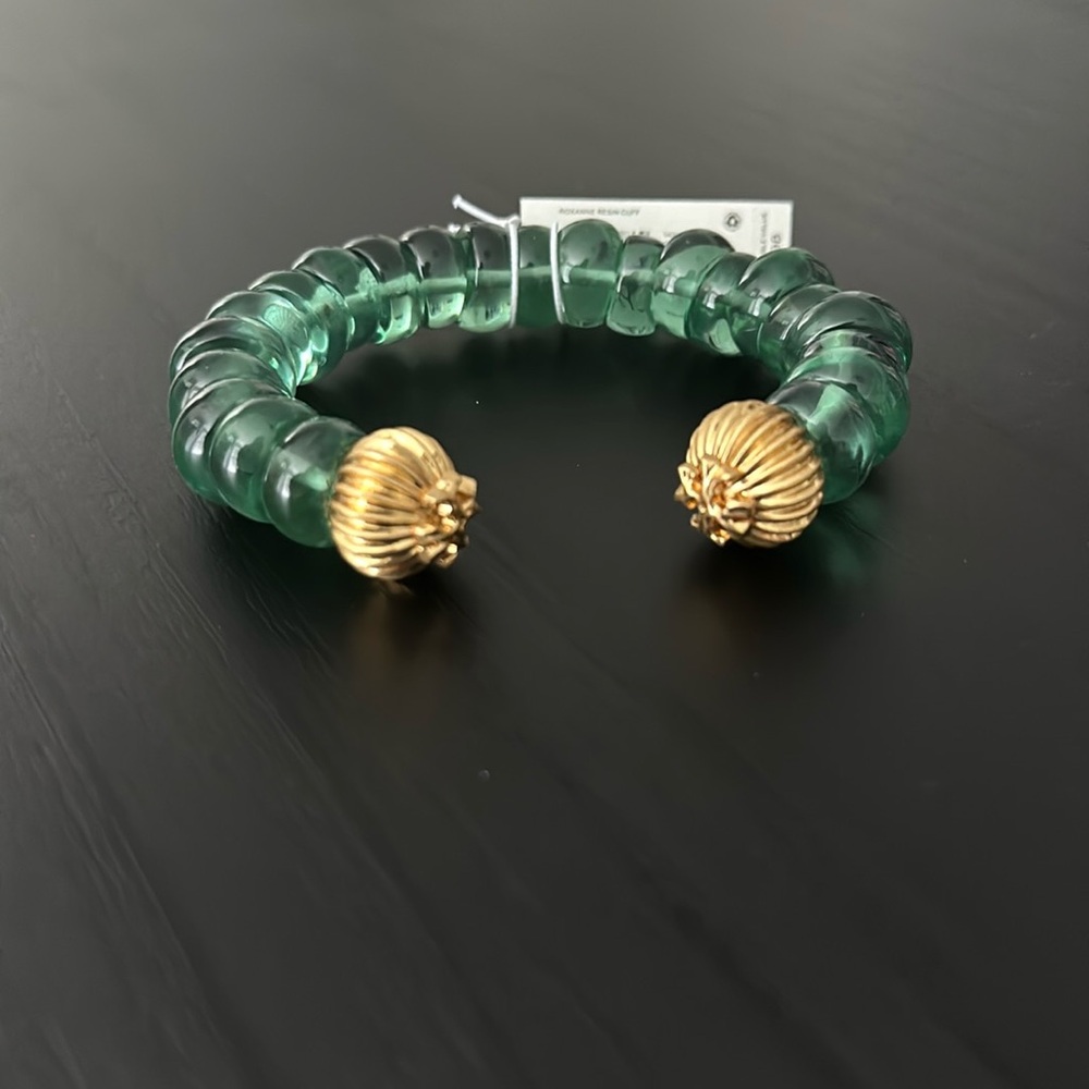 Tory Burch Roxanne Rolled Brass Azure Green Cuff Bracelet